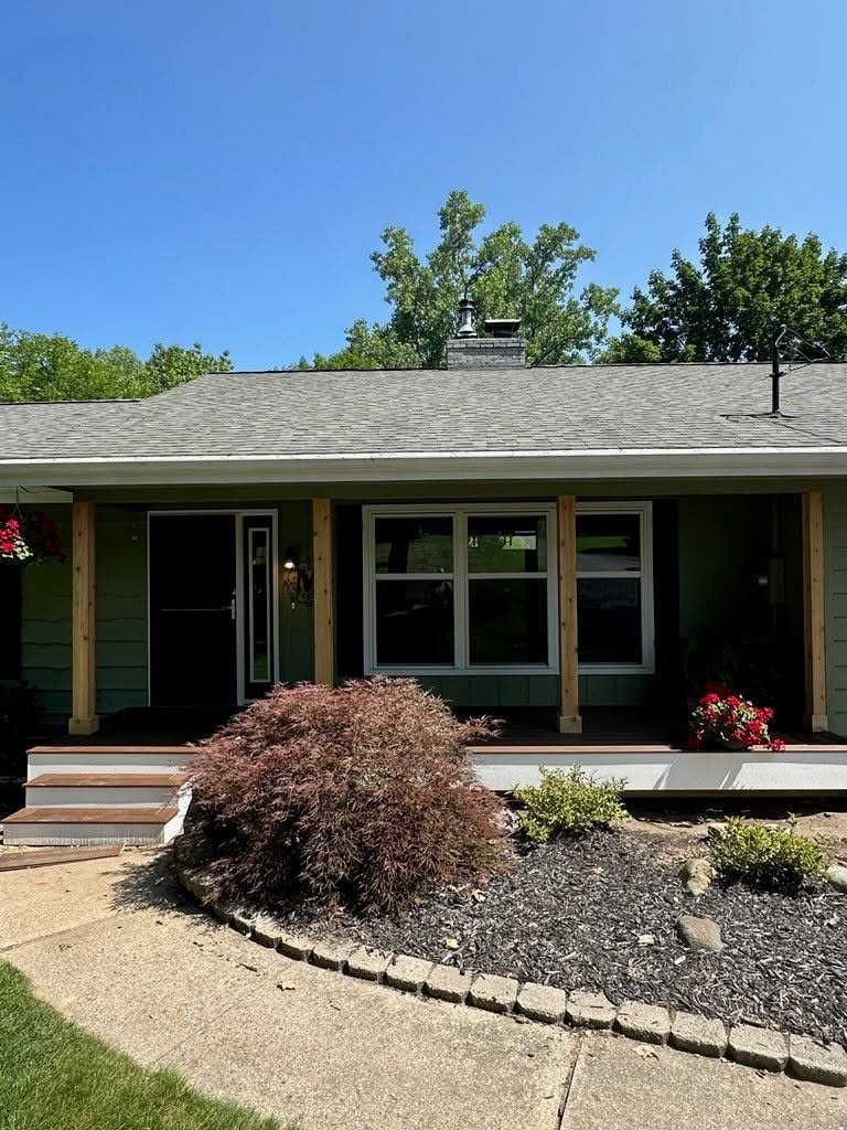 Green Ranch Porch Transformation with Wood Posts — thumbnail 2
