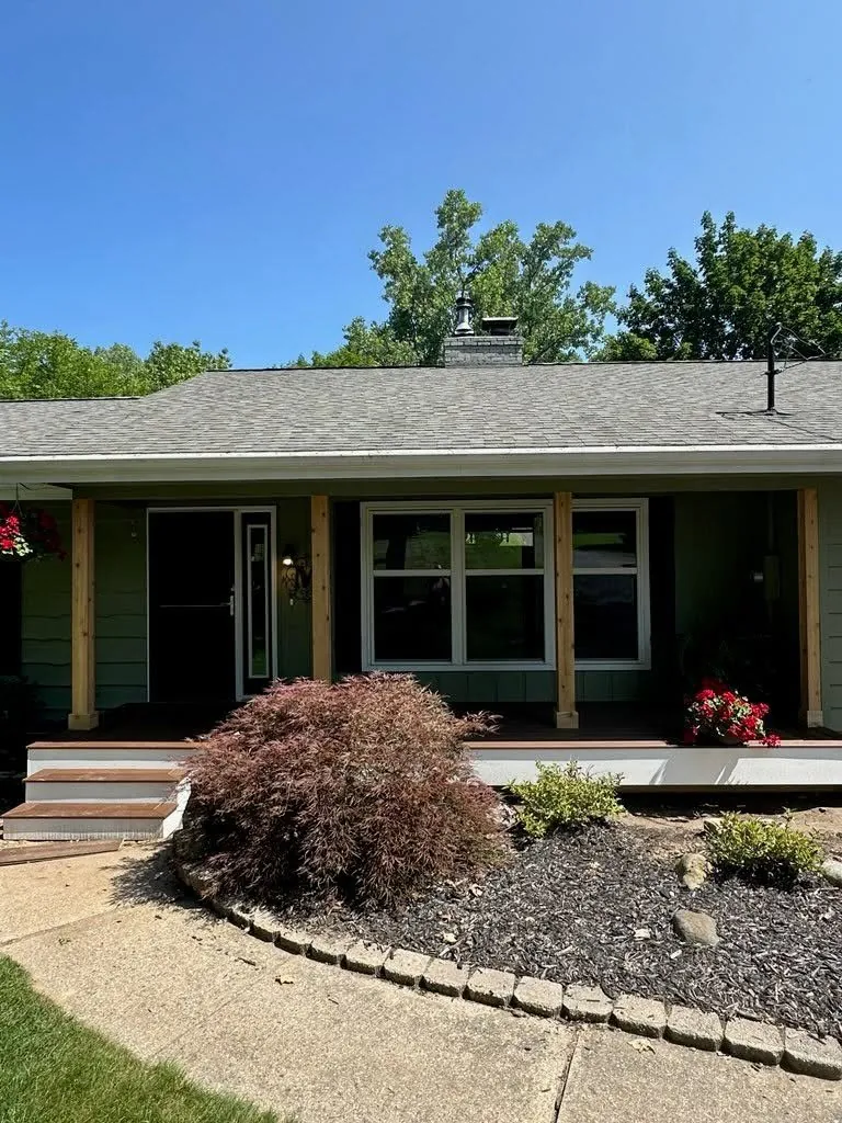 Green Ranch Porch Transformation with Wood Posts — thumbnail 2