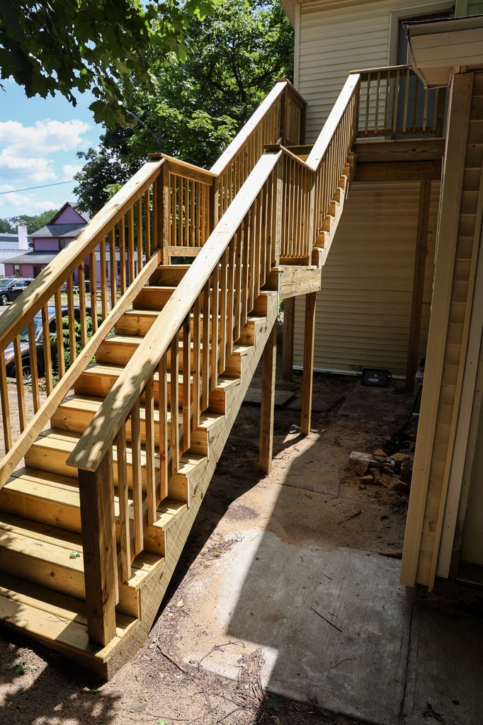 Pressure-Treated Switchback Staircase with Dual Platforms — thumbnail 3