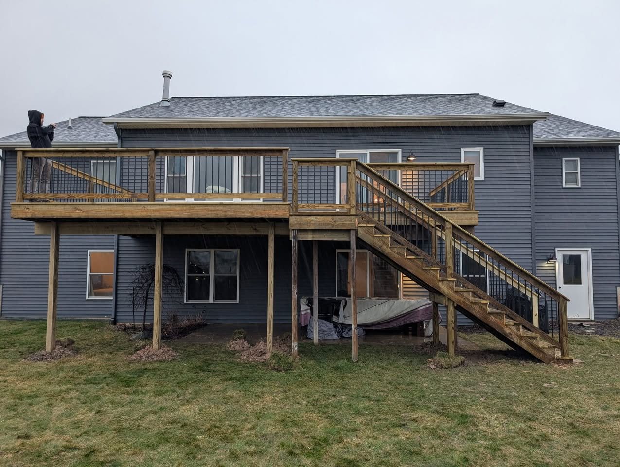 Walkout Deck with Black Steel Balusters — thumbnail 2